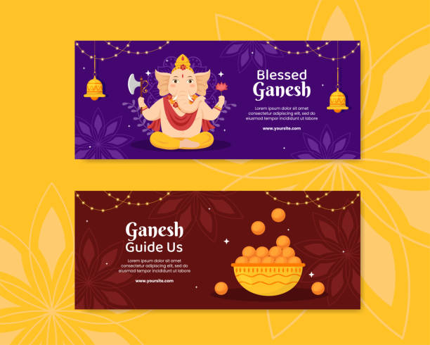 happy ganesh chaturthi social media banner template flat cartoon background ilustracja wektorowa - happy holidays stock illustrations