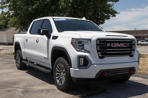 Tipton - Circa July 2022: Used GMC Sierra 1500 AT4 pickup truck. With supply issues, GMC is buying and selling used and pre-owned vehicles to meet demand.