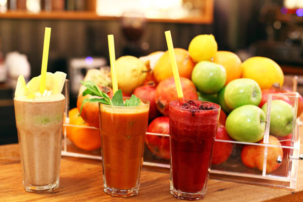 Smoothies and fruits stock photo