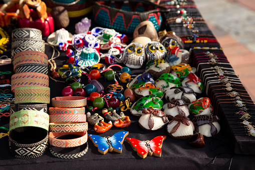 Typical Guatemalan fabrics spread in the market