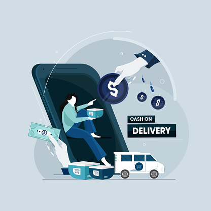 Payment by cash for express delivery. Flat illustration