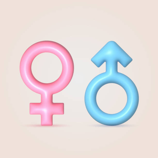 ilustraciones, imágenes clip art, dibujos animados e iconos de stock de icono de símbolo masculino y femenino en 3d. vector - símbolo de género