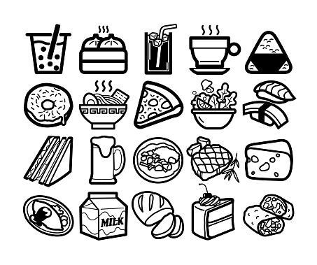 Food icon  SET vector illustration in monochrome color. Icon for e-commerce, online store, retail business, EC site, website, icon logo, app, UI.