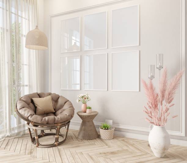 istock Mock up frame picture living room interior 1406644251