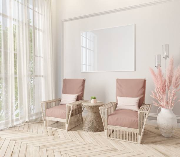 istock Mock up picture frame interior wall mounted room 1406644268