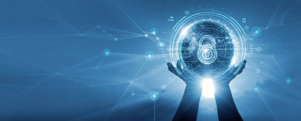 istock Cyber security. Data Protection. Confidential. Business privacy on global digital space networking. Technology smart solution from cyber attack. Blue tone. 1406645364