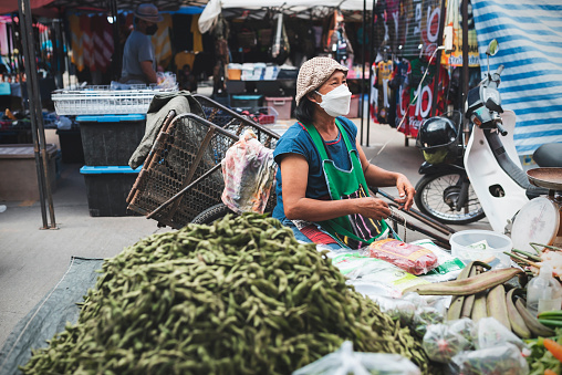 Taunggyi, Myanmar - Feb 8, 2017. Selling vegetable at rural market in Taunggyi, Myanmar. Taunggyi is the biggest city in eastern Myanmar.