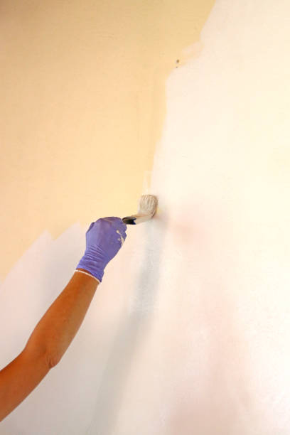 istock Hand with glove painting with a brush a wall 1406650353