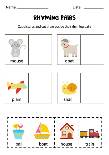 Rhyming words. Educational worksheet for kids.