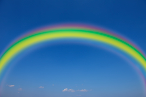 Rainbow against a clear sky with copy space.