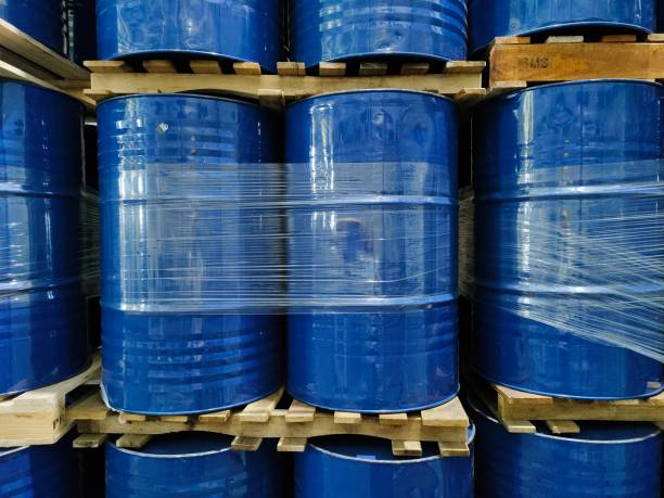 istock Iron drums were placed on a wooden pallet 1406656620