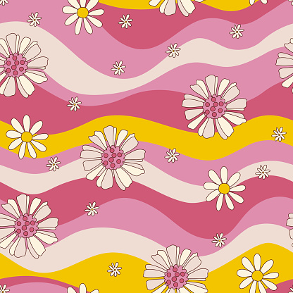 Groovy floral seamless pattern