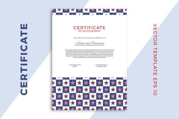 istock Vertical business diploma mockup for graduation or course completion. Modern design of certificate of appreciation template with stars geometric pattern. Vector background EPS 10 1406658605