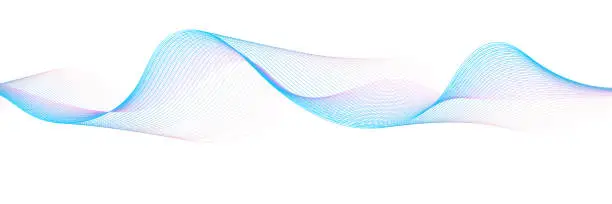 Vector illustration of Abstract blue smooth wave on a white background. Dynamic sound wave. Design element. Vector illustration.