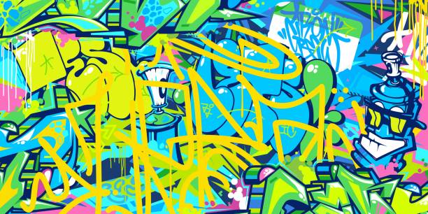 ilustraciones, imágenes clip art, dibujos animados e iconos de stock de hiphop abstracto urbano arte callejero estilo graffiti ilustración vectorial plantilla de fondo - sport backgrounds computer graphic dirty