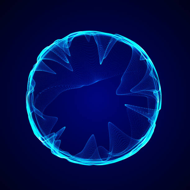 istock Spherical equalizer for music. Round sound wave of particles. Musical abstract blue background. 3D rendering. 1406661432