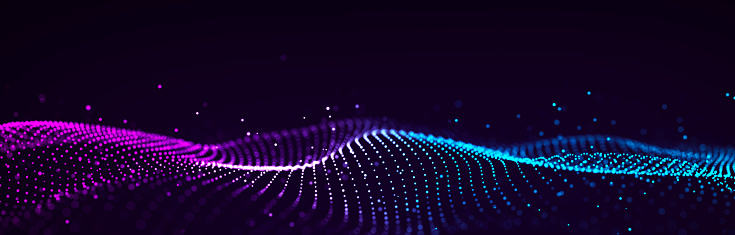 Dynamic sound wave of particles. Music futuristic flow. Abstract technology background.