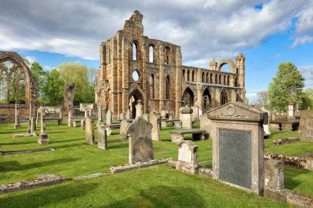 Elgin Cathedral in the north east of Scotland is a majestic ruin dating back to the 13th century with a dramatic history, the Lantern of the North. Elgin Cathedral in the north east of Scotland is a majestic ruin dating back to the 13th century with a dramatic history, the Lantern of the North. kirkyard stock pictures, royalty-free photos & images