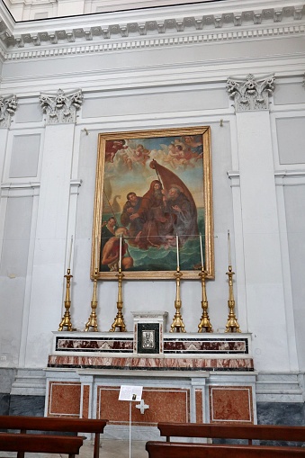 Ischia, Campania, Italy - May 13, 2022: Interior of the nineteenth-century Church of Santa Maria di Portosalvo in Via Iasolino