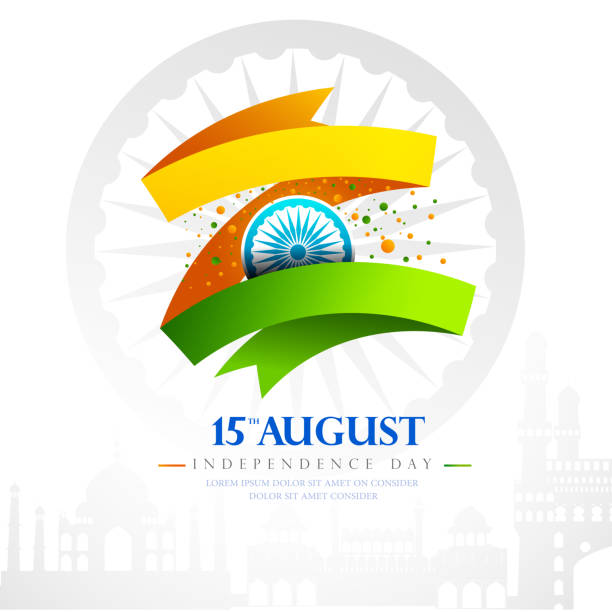 15 August, India independence day 15 August,  independence day in India celebration on 15 August with India gate, Indian flag design and flying pigeon national heritage site stock illustrations