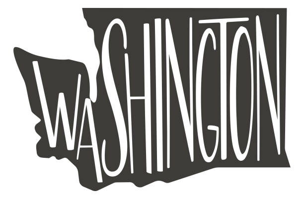Washington state design map with text. Washington state design map with text. Washington state map for poster, banner, t-shirt, tee. Washington silhouette state. Vector outline Isolated black illustratuon on a white background. western australia flag stock illustrations