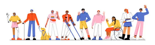 Vector illustration of Diverse people group, with disabilities, lgbt