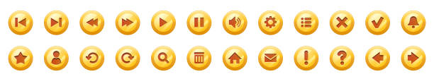 złote przyciski z ikonami odtwarzacza muzyki lub wideo - pause button stock illustrations