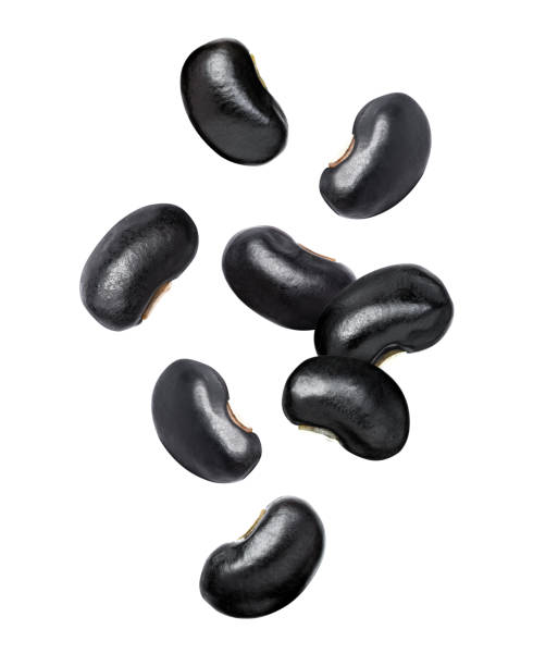 Black beans on white stock photo