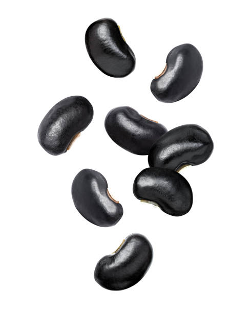 black beans on white - falling beans imagens e fotografias de stock