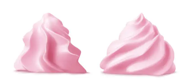 Vector illustration of Whipped pink cream swirl or meringue side view 3D