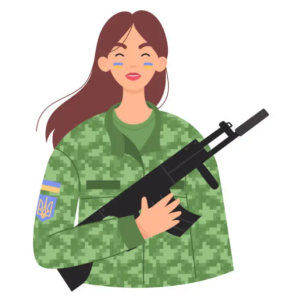 Vector illustration of Ukrainian woman soldier. Military woman