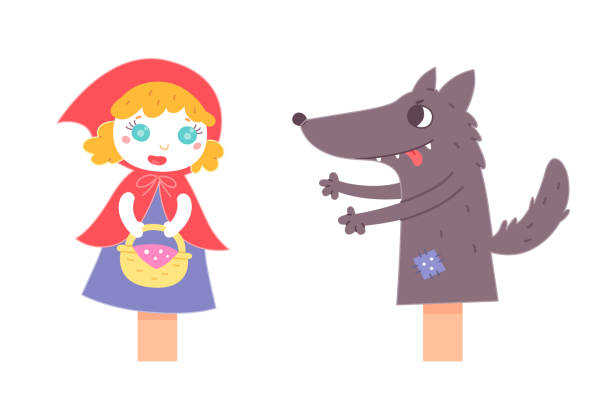 istock Hand puppet show, funny fairy tale story characters for performance on theater stage 1406671688