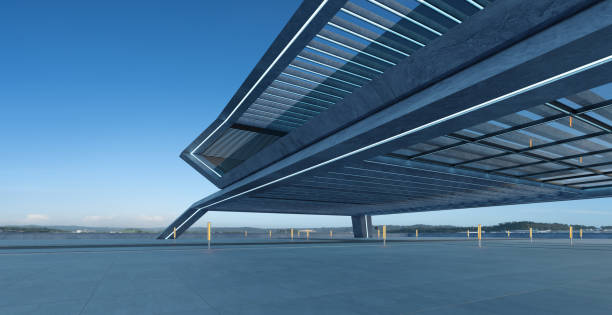istock 3d perspective view of empty concrete floor and modern rooftop building 1406674192
