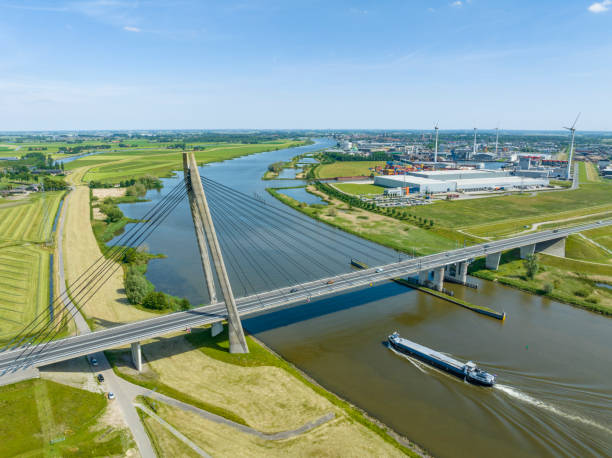 istock Bridge Eilandbrug over the river IJssel overhead drone view 1406674404