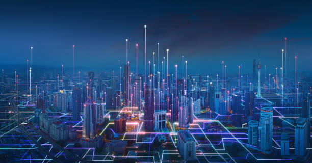 Big data connection technology concept Smart city and abstract line and dot connect with gradient line design , big data connection technology concept. 3d render networking stock pictures, royalty-free photos & images