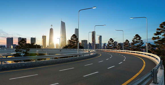 Curvy highway overpass in the city. 3d rendering