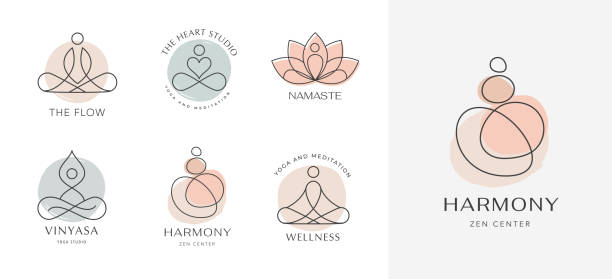 Collection of Yoga, Zen and Meditation linear icons and elements. Bohemian style minimalist illustrations in pastel colors Collection of Yoga, Zen and Meditation linear icons and elements. Bohemian style minimalist illustrations in pastel colors. Vector design buddhism stock illustrations