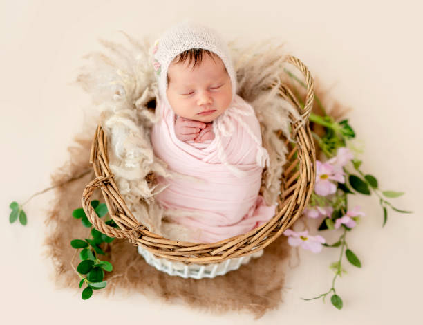 istock Beautiful newborn in basket 1406679182