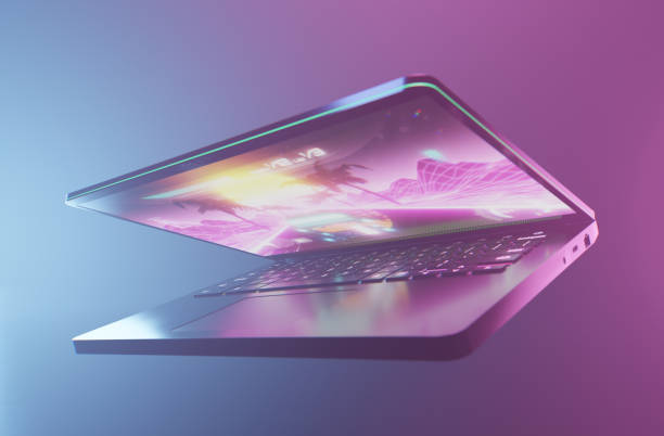 istock A portable gaming laptop with racing game 1406679229