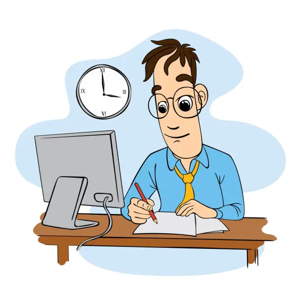 Vector illustration of Business man and computer