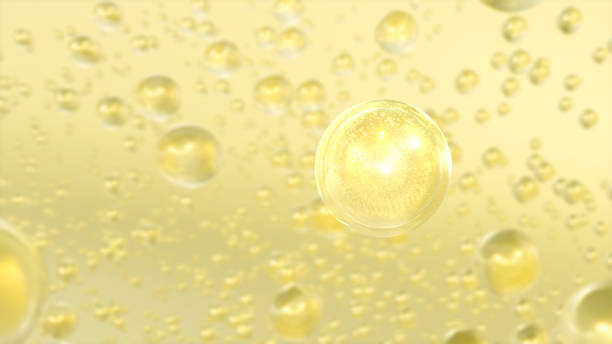 3D rendering Cosmetics Serum bubbles on defocus background. stock photo