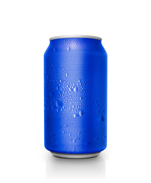 istock Blue aluminum cans with water droplets on a white Background 1406681007