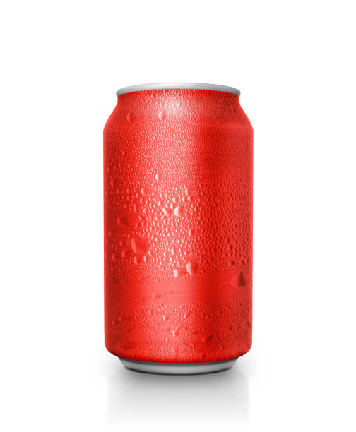 istock Red aluminum cans with water droplets on a white Background 1406681017