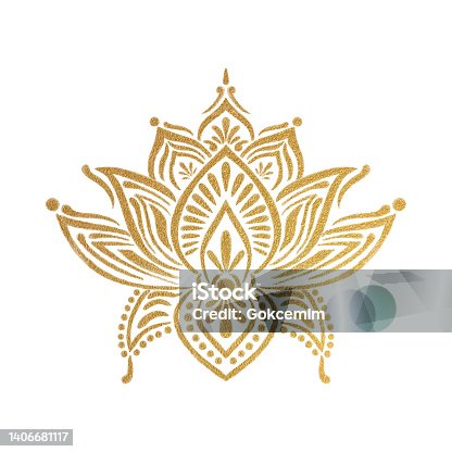istock Hand Drawn Gold Colored Water Lily Lotus Mandala Pattern Background. Henna, Mehndi Tattoo Decoration. Decorative ornament in ethnic oriental style. 1406681117
