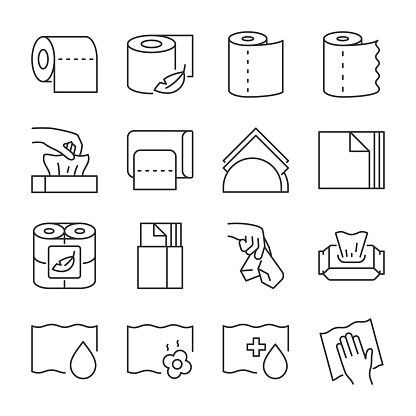 Napkins and toilet paper icons set. editable stroke