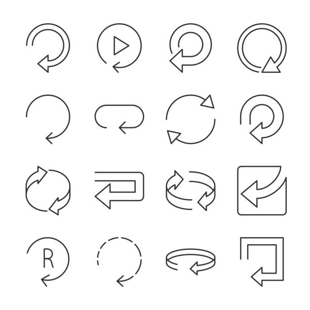 ilustrações de stock, clip art, desenhos animados e ícones de round arrows icons set. reload arrow icon. line with editable stroke - vector editorial cut out recycling