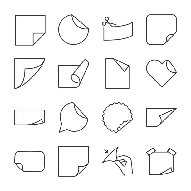 bildbanksillustrationer, clip art samt tecknat material och ikoner med sticker icons set. paper with folded corners, label. line with editable stroke - klistermärke
