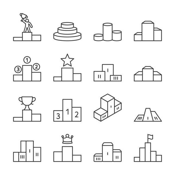 勝者表彰台アイコンがセットされます。アイコン。編集可能な線を含む線 - 表彰台点のイラスト素材／クリップアート素材／マンガ素材／アイコン素材