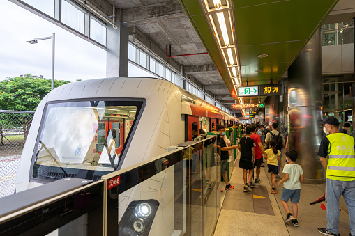 Taichung City, Taiwan - July 3, 2022 : Taichung MRT Metro system Green line HSR Taichung station platform.