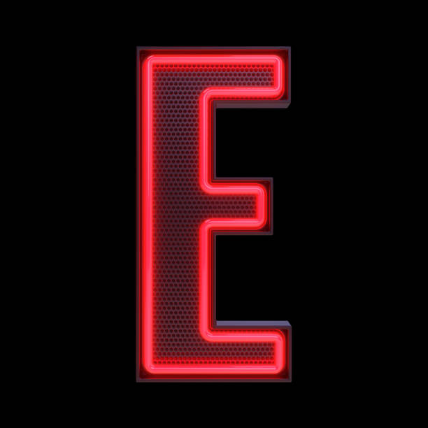 Neon retro Light Alphabet letter E isolated on a black background with Clipping Path. 3d illustration.